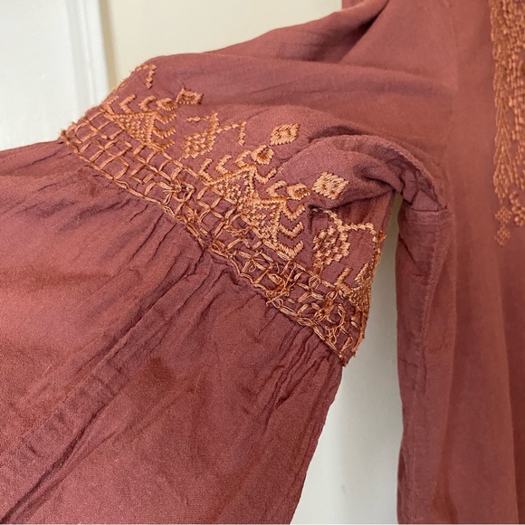 JOHNNY WAS Workshop Megan Embroidered Flare Sleeve Tunic Top Cocoa Brown Sz XL - Picture 5 of 12